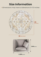 AMADA HOMEFURNISHING Round 5ft Area Rugs, Low-Profile Washable Rug - Image 2