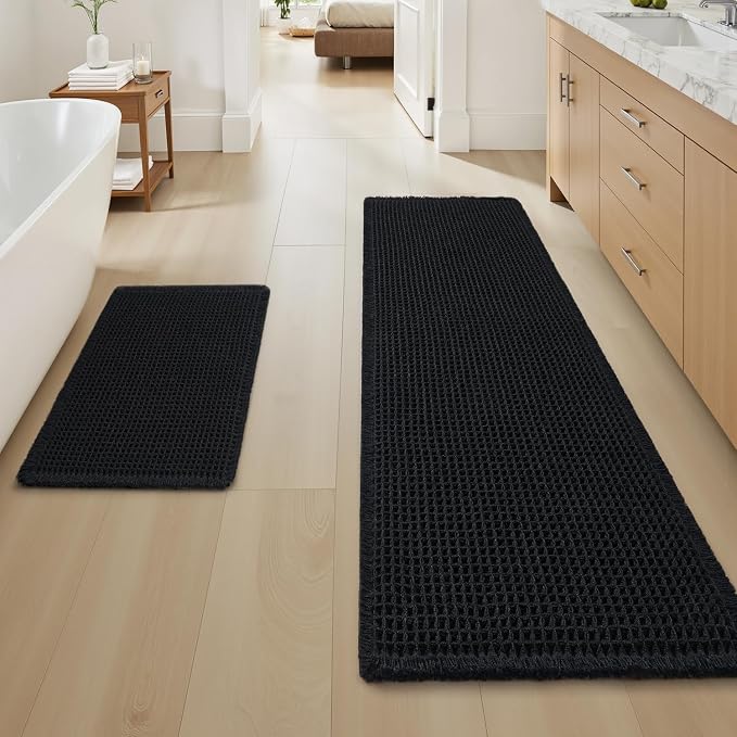 Upgraded Waffle Bath Mat Set of 2 Super Absorbent Non Slip Bath Mats by AMOAMI