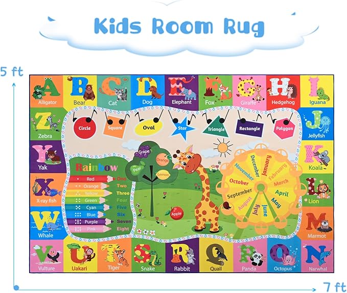 5x7 Playroom Rugs for Kids Washable, Educational and Fun Playmat - Image 2