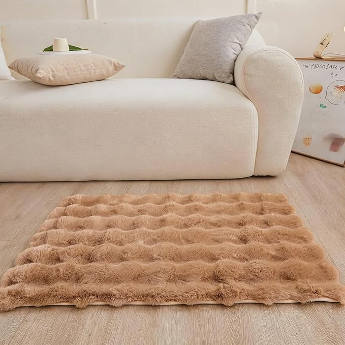 Coffee Rabbit Plush Rug 2'x3', Fluffy Shaggy Area Rug - Image 2