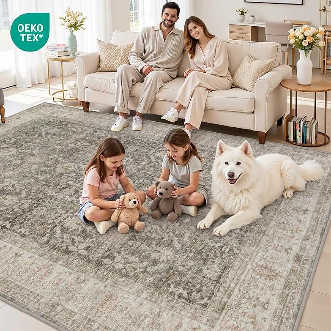 5x7 Area Rugs for Living Room: Vintage Boho Neutral Washable Rug Indoor Soft - Image 8