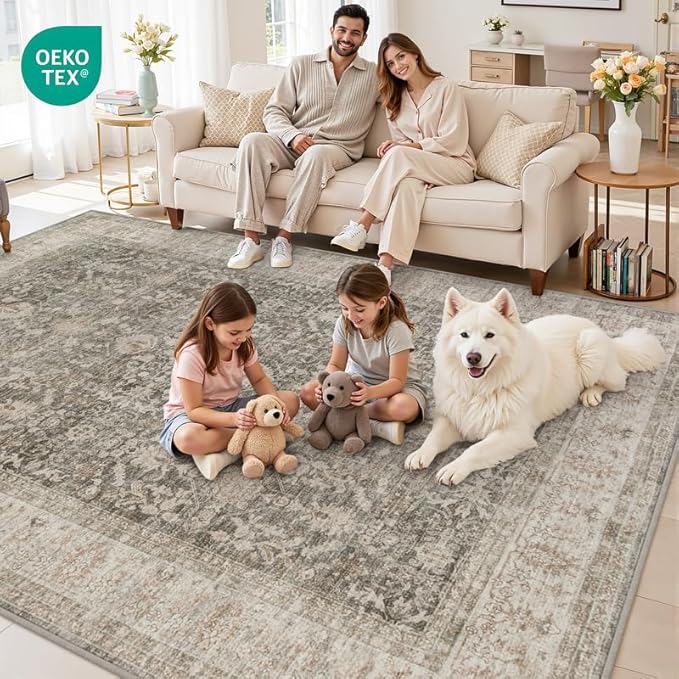 10x12 Area Rug for Living Room: Vintage Boho Neutral Washable Rug Indoor Soft - Image 7