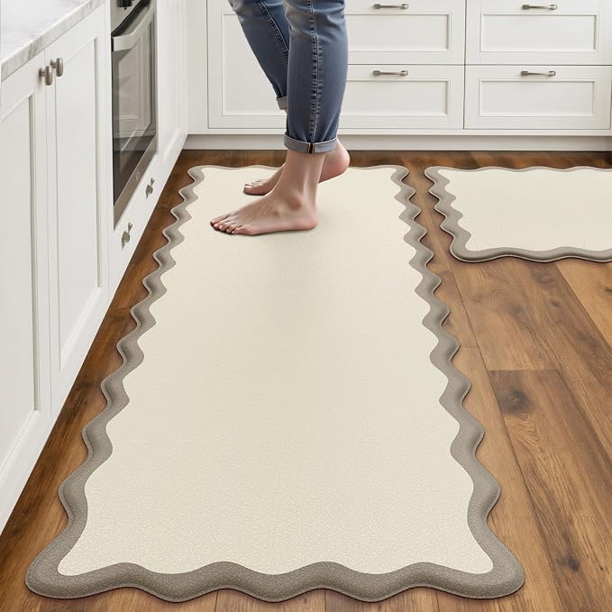 Arenarug Scalloped Kitchen Mats Rugs Sets of 2 Cushioned Anti Fatigue Floor Mat by ArenaRug