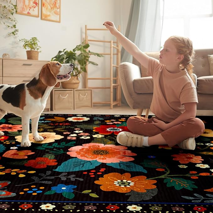 RELEANY Floral 8ft Area Rugs Washable Print Boho Cute Carpet Non Slip Flower - Image 9