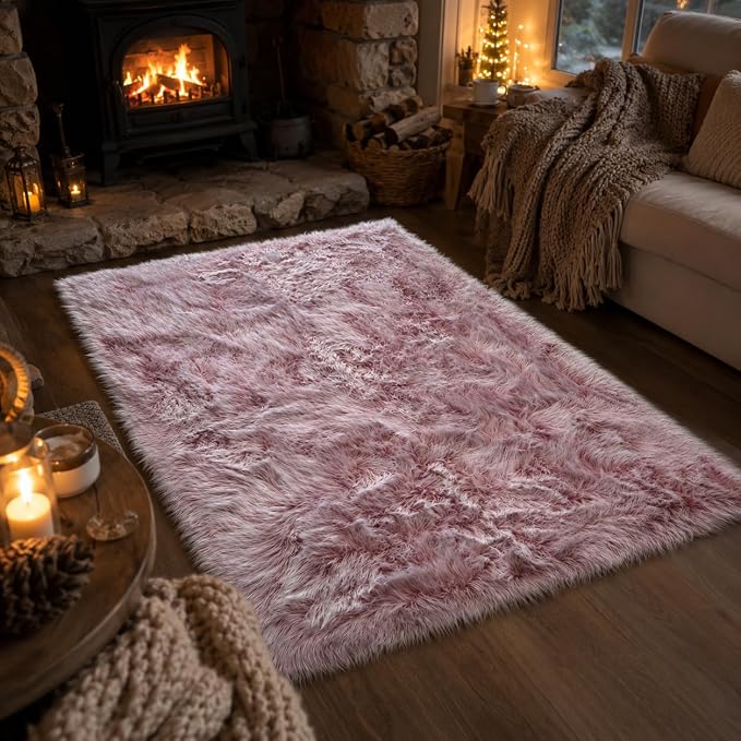 EasyJoy Faux Sheepskin Rug, Fluffy Faux Fur Rug, Ultra Soft Shag Area Rug - Image 7