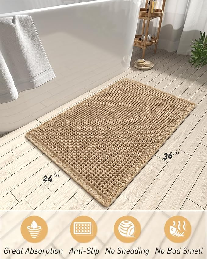 AMOAMI Upgraded Waffle Bath Mat, Super Absorbent Non Slip Bath Mats - Image 2