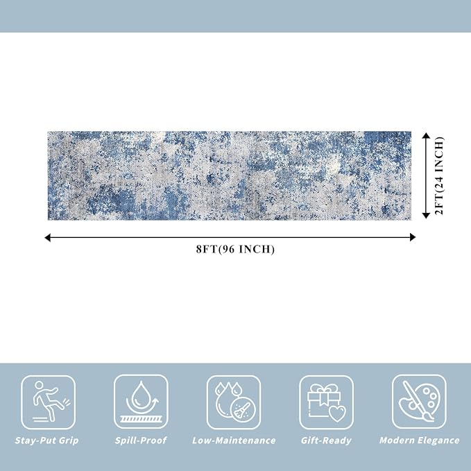 2x8 Washable Non-Slip Hallway Runner Rug – Modern Coastal Abstract Neutral - Image 2