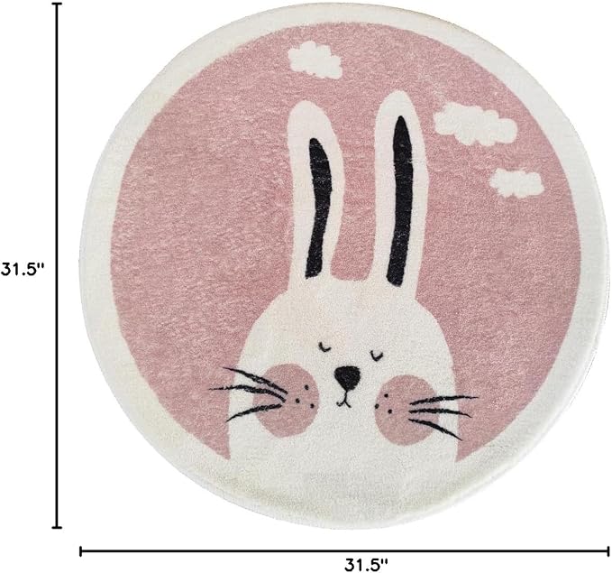 Poowe Pink Rabbit Soft Plush Round Rug - Image 2