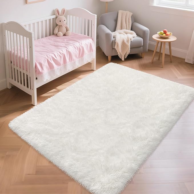 Soft Fluffy White Rug for Bedroom Living Room, 4x6 Furry Cream Area Rug Soft - Image 5