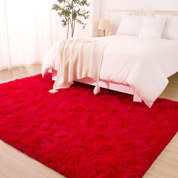 BENRON Fluffy Rugs for Living Room 6x9 Red, Washable Large Area Rugs for - Image 6