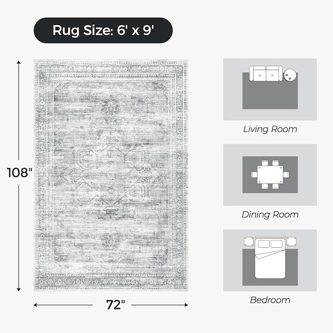 Washable Grey White Area Rugs 6x9 - Image 2