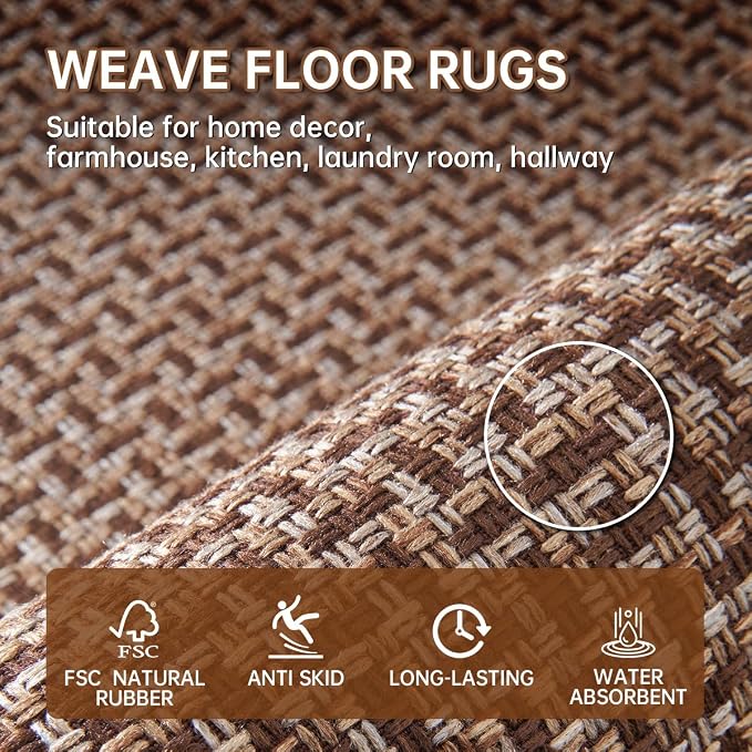 eqivei Kitchen Rugs and Mats Non Skid Washable Set of 2 PCS, Absorbent Runner - Image 3