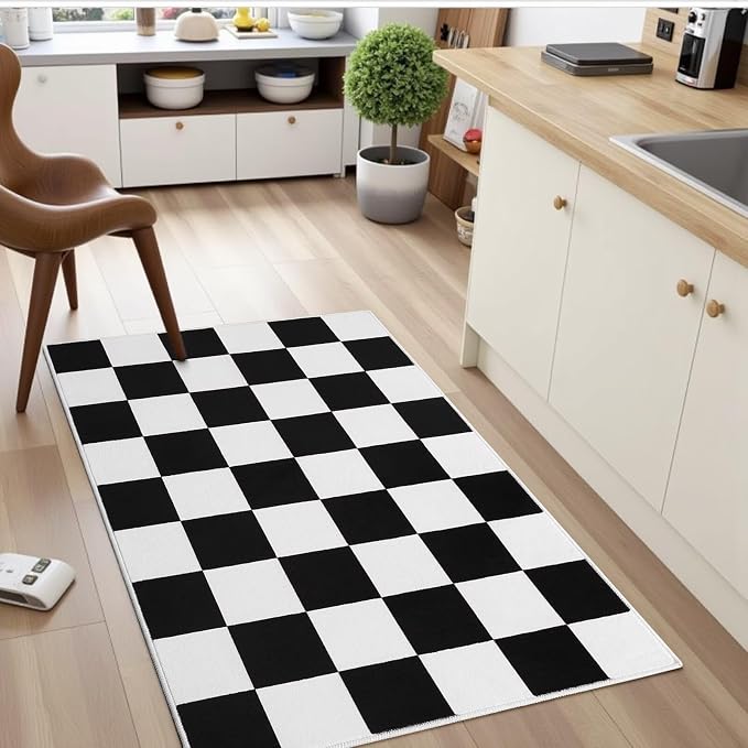 Terrug Black and White Checkered Rug - Image 3