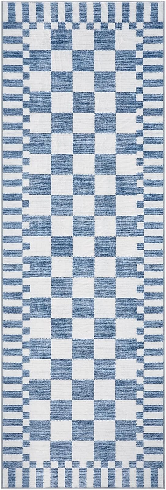 GarveeHome 2.5×8 Kitchen Runner Rug Non Slip, Dark Blue Checkered Rug, Washable - Image 3