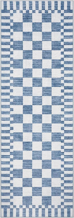 GarveeHome 2.5×8 Kitchen Runner Rug Non Slip, Dark Blue Checkered Rug, Washable - Image 3