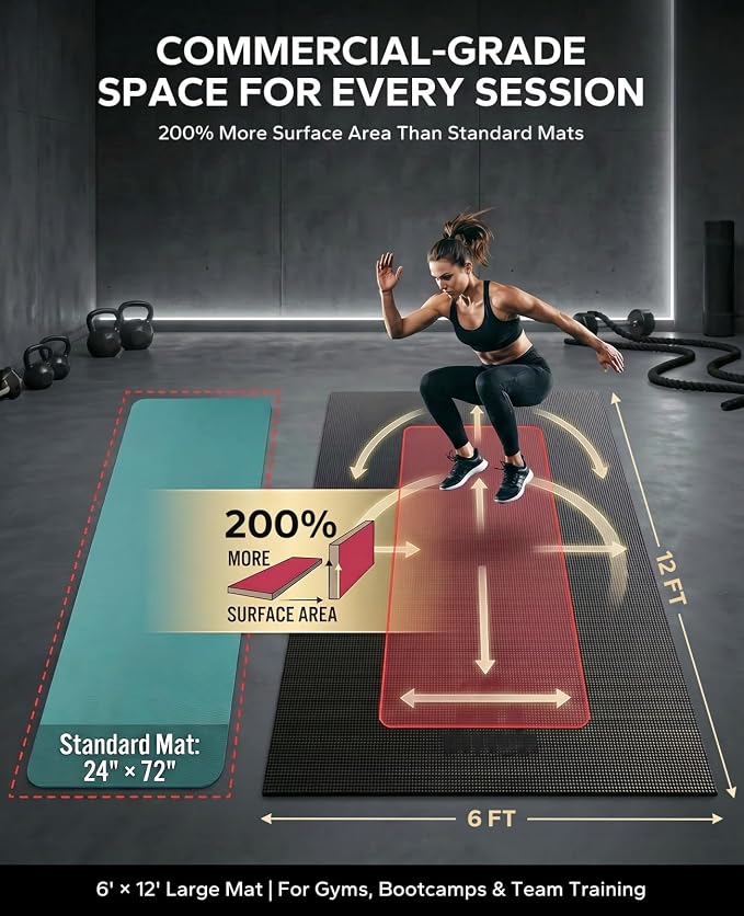 HAPBEAR Large Exercise Mat-7'x5'/6'x8'/6'x9'/6'x10'/6'x12'x8mm, Ultra Durable - Image 4