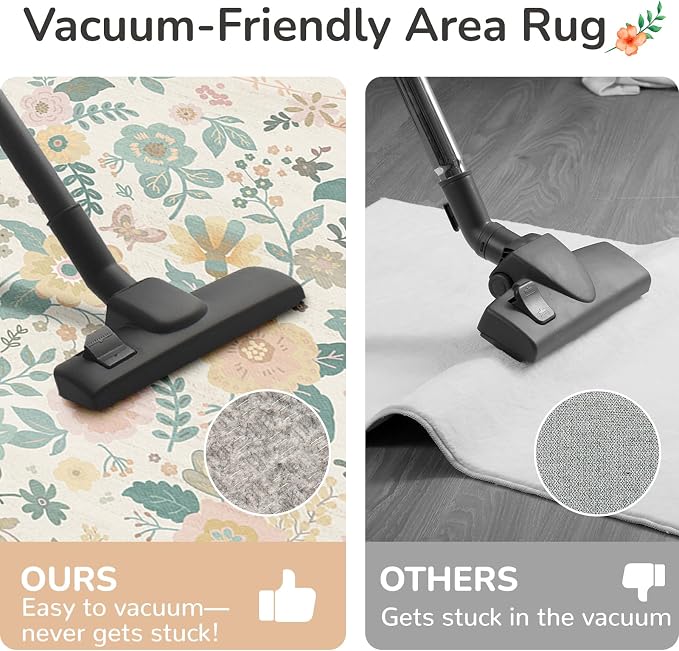 5x7 Area Rugs for Living Room Vacuum-Friendly Machine Washable Area Rug Flower - Image 4