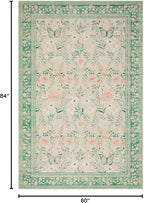 Rugxara Green Floral Rug for Living Room Bedroom, 5x7 Washable Rug, Vintage - Image 2