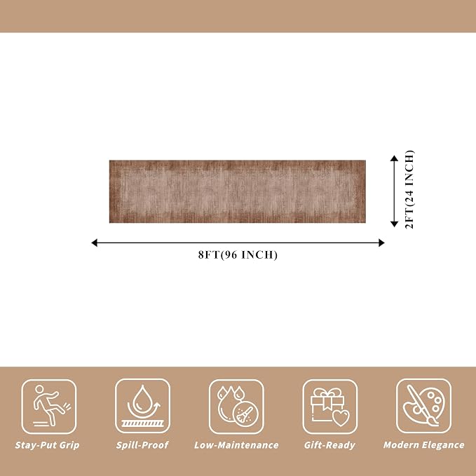 2x8 Washable Hallway Runner Rug – Non-Slip Modern Abstract Neutral Low-Pile - Image 2