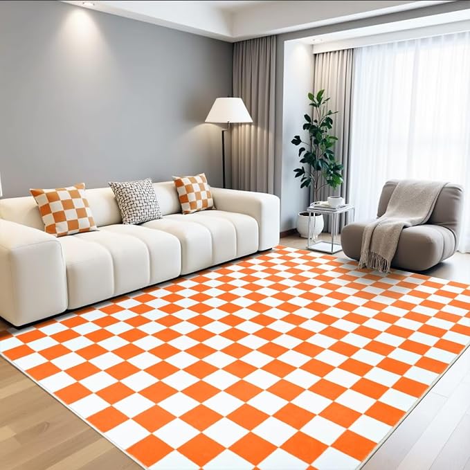 Terrug Orange and White Checkered Rug - Image 2