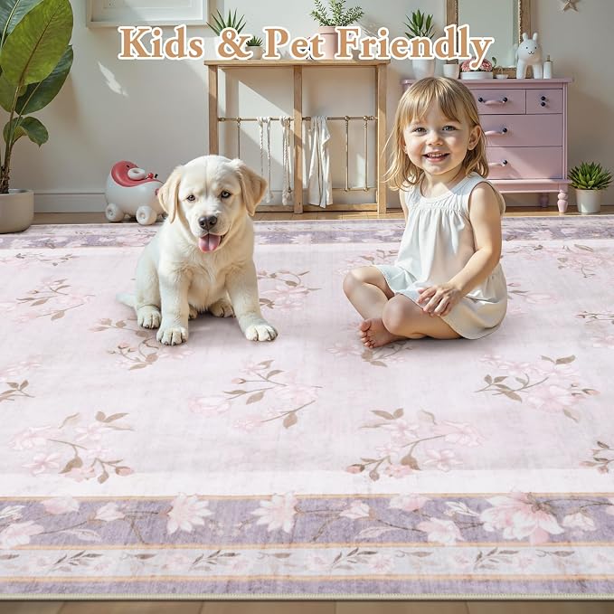 LIVEBOX Machine Washable Area Rugs 5x7 Lavender Rug Girls Bedroom, Soft - Image 6