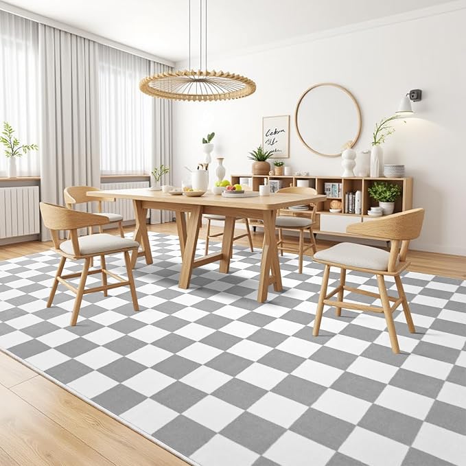 Terrug Grey and White Checkered Rug - Image 4