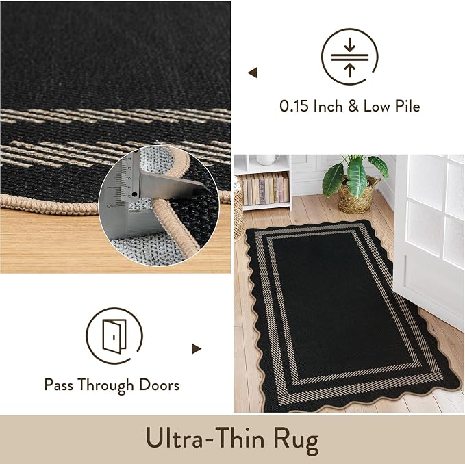 LIVEBOX Scalloped Easy Jute Kitchen Runner Rug, 2x6 Hallway Runner Black Rugs - Image 5