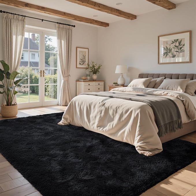 5x7 Black Area Rugs for Living Room, Large Fluffy Shag Bedroom Rugs Non-Slip - Image 3