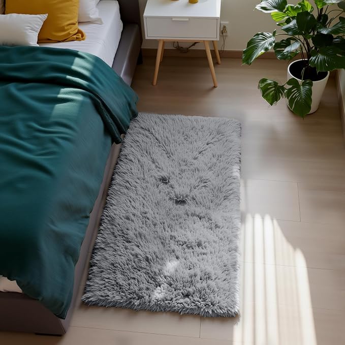 Fluffy Rug Shag Area Rug, Light Grey 2x4 Area Rugs by Yongyangjuxi