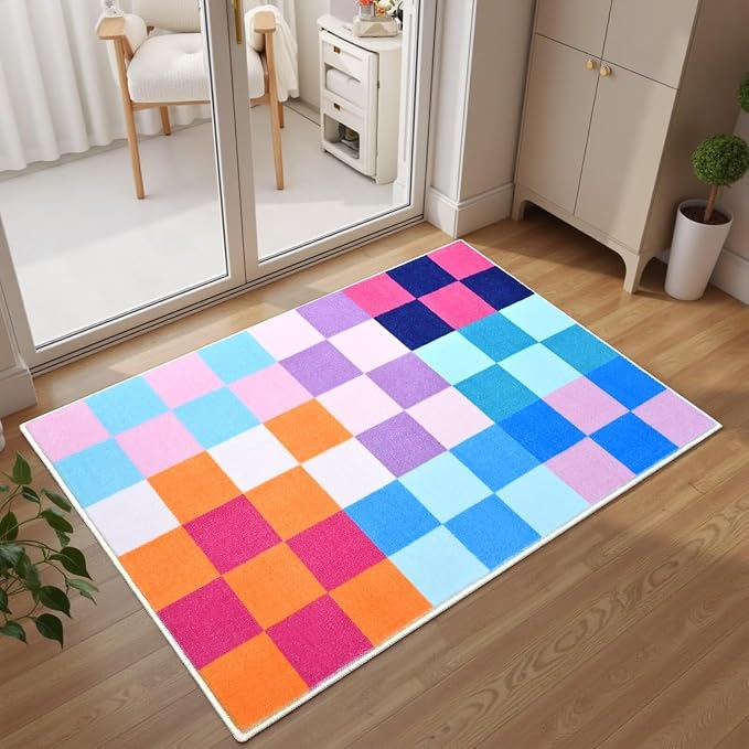 Terrug Multicolored Checkered Rug by TerrugHomeDecor