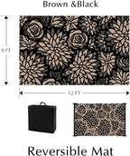 Outdoor Plastic Straw Rug Waterproof Patio 9x12 Black Brown Floral Mat - Image 2