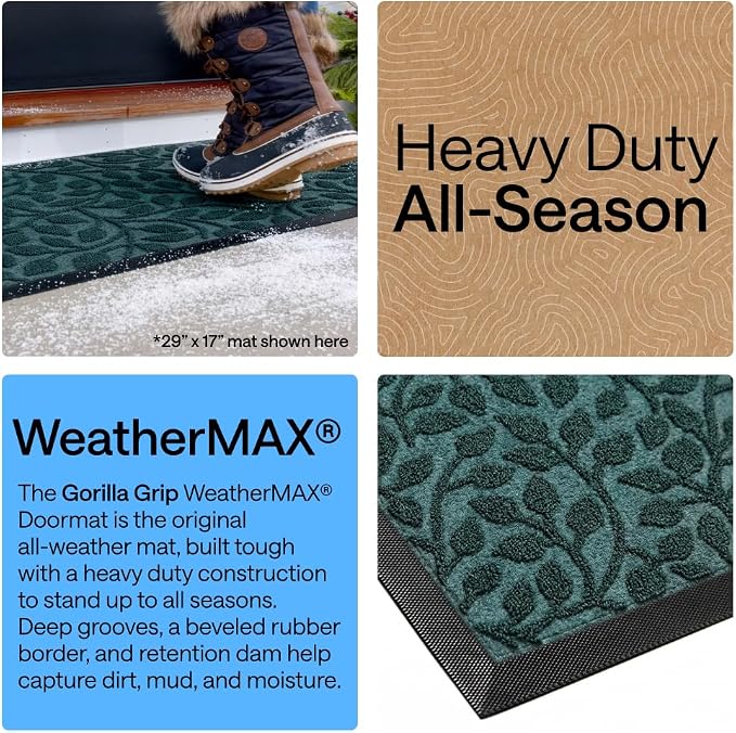 GORILLA GRIP 100% Waterproof All-Season WeatherMAX Doormat 35x23, US Designed - Image 3