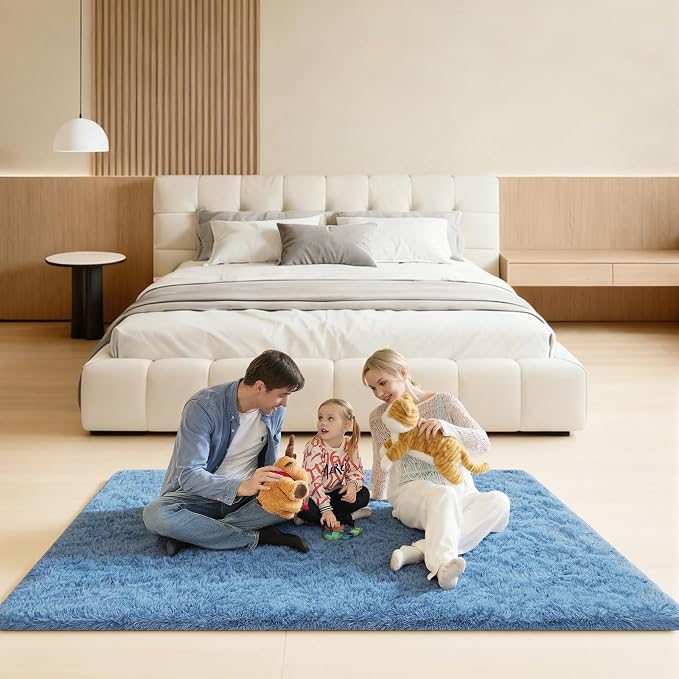 5x7 Area Rugs for Living Room, Large Fluffy Blue Rugs for Bedroom, Fuzzy Shag - Image 6