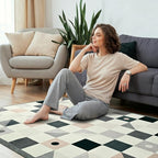 Terrug Grey and Beige Geometric Round Rug 5ft - Image 4