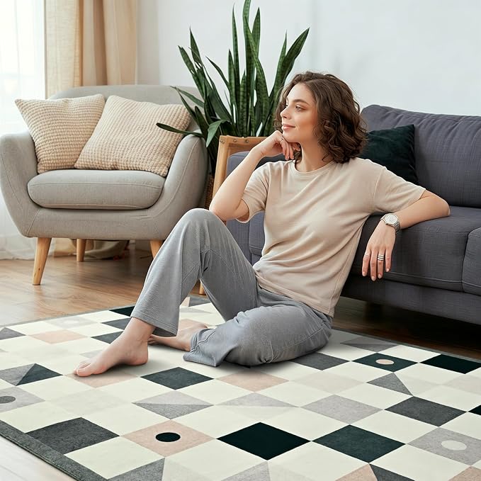 Terrug Grey and Beige Geometric Round Rug 4ft - Image 4