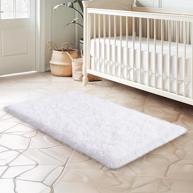 qulint 2x3 Area Rug for Bedroom, Fluffy White Rug for Girls Shag Fuzzy Small - Image 7