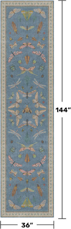 Blue Vintage Insect Runner Rug for Hallway 3x12, Washable Non Slip Kitchen Sink - Image 2