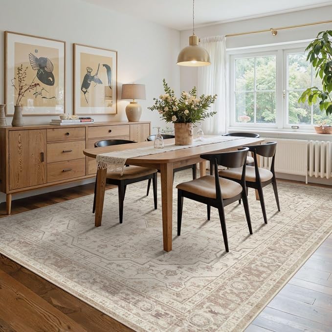 Rugxara 6x9 Washable Area Rug for Living Room, Vintage Neutral Large Boho Rugs - Image 3