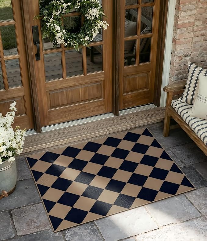 Lahome Colette Checkered Easy Jute Kitchen Rug, 2x3 Indoor Door Mat Small - Image 3