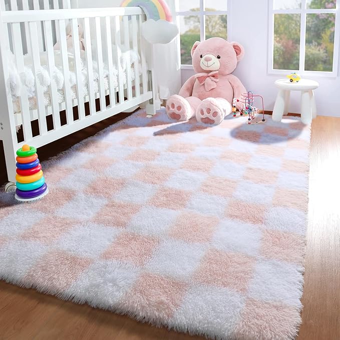 KICMOR Light Pink and White Rugs - Image 5