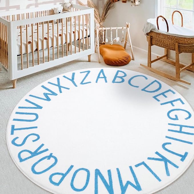 Topotdor Round Kids Play Rug Alphabet Nursery Area Rug Extra Large Soft - Image 9