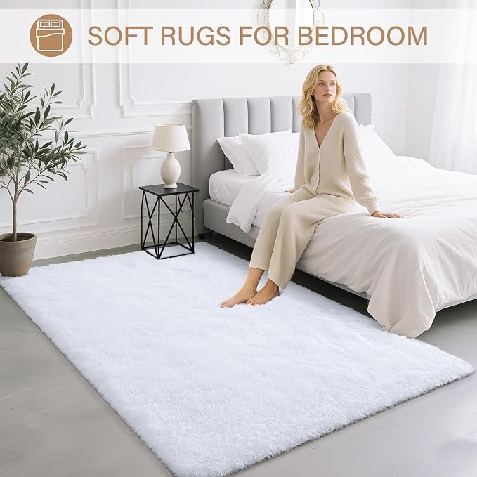 BENRON Fluffy White Rugs for Living Room Bedroom 4x6, Soft Plush Fuzzy Shaggy - Image 3