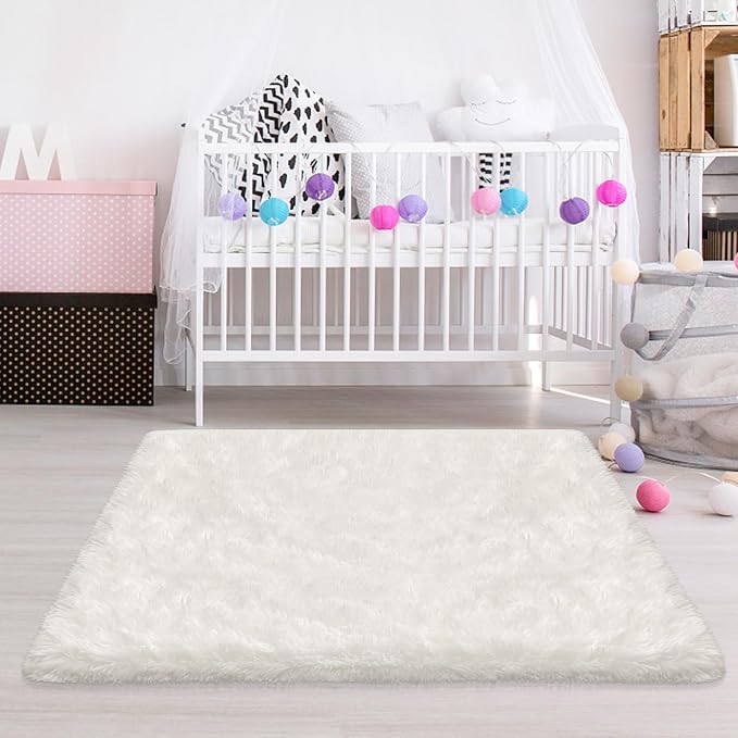 White Fluffy Rug for Bedroom Living Room, 3x5 Furry Cream Area Rug Soft Fuzzy - Image 7