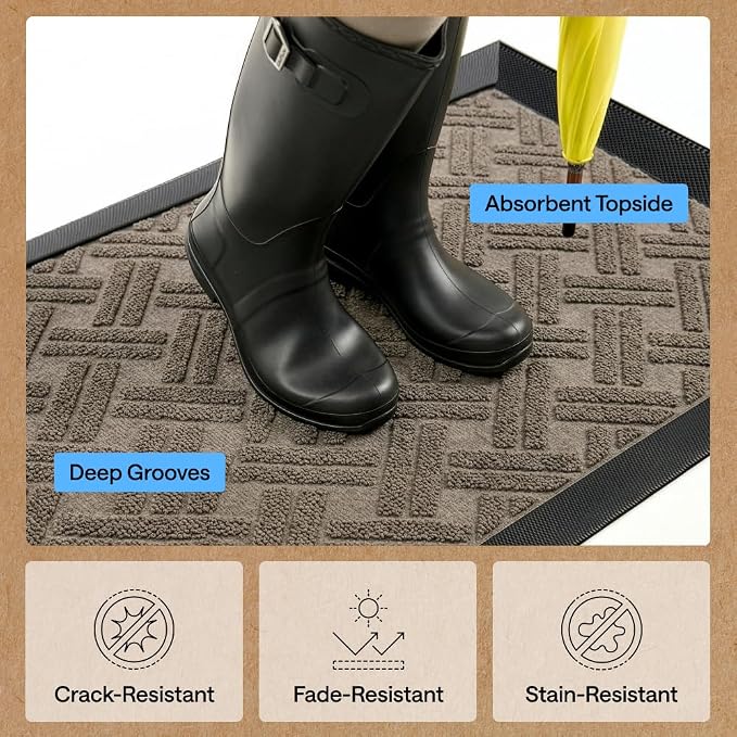 GORILLA GRIP 100% Waterproof All-Season WeatherMAX Doormat, US Designed Natural - Image 5