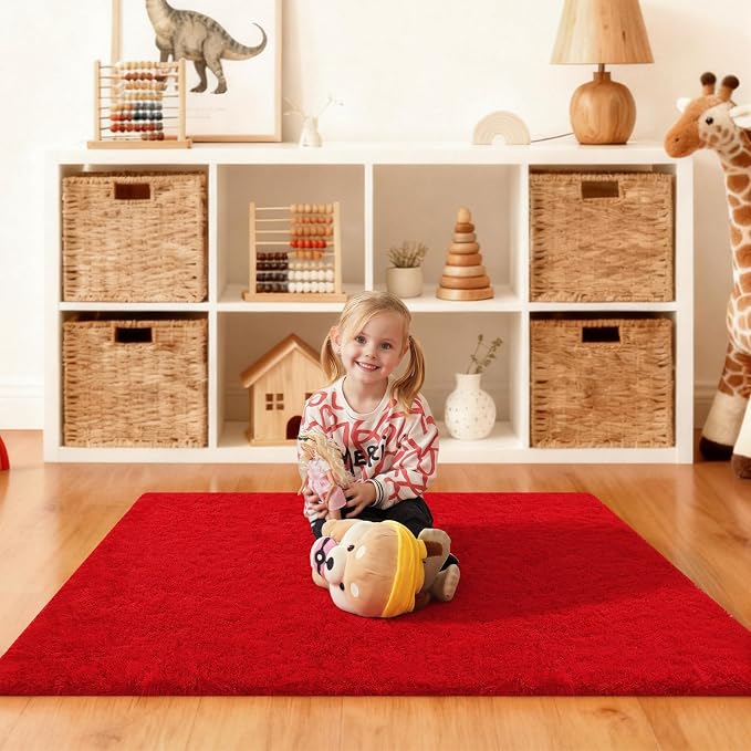 Red Rugs for Bedroom, 4x6 Fluffy Area Rugs for Living Room, Small Fuzzy Shag - Image 6