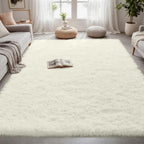 4x6 Area Rugs for Living Room Rug: Soft Fluffy Shag Cream White Rugs for Bedroom - Image 3