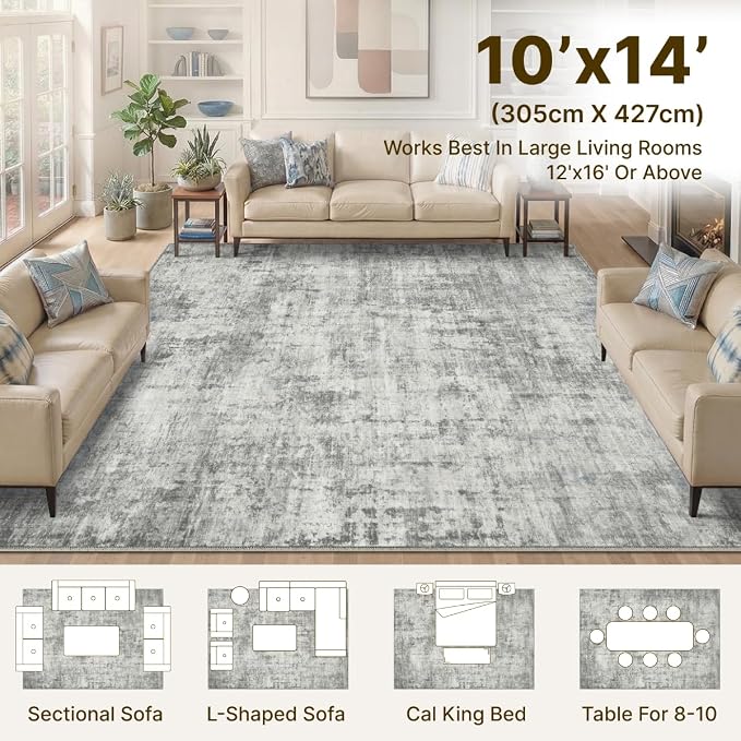 10x14 Area Rugs Washable Living Room Rug-No Slip Soft Carpets Modern Abstract - Image 2