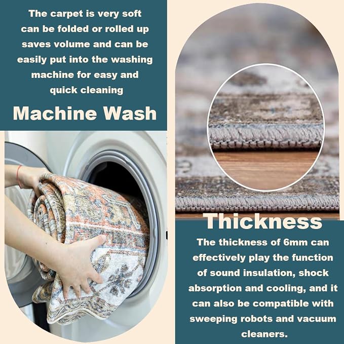 CHAMPLANT Washable Area Rug 10'x14' Beige Blue Boho Chic Medallion Distressed - Image 4