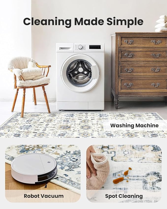 AMADA HOMEFURNISHING Washable Area Rug, Low-Profile Large Area Rug - Image 4