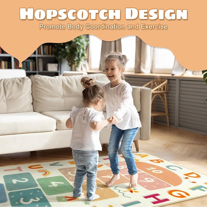 STARUIA Washable Hopscotch Rug for Indoor Playroom, Colorful Educational Kids - Image 5